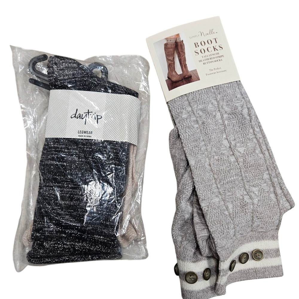 Simply Noelle Daytrip Bundle Heathered Stripe Button Boot Socks Tall
